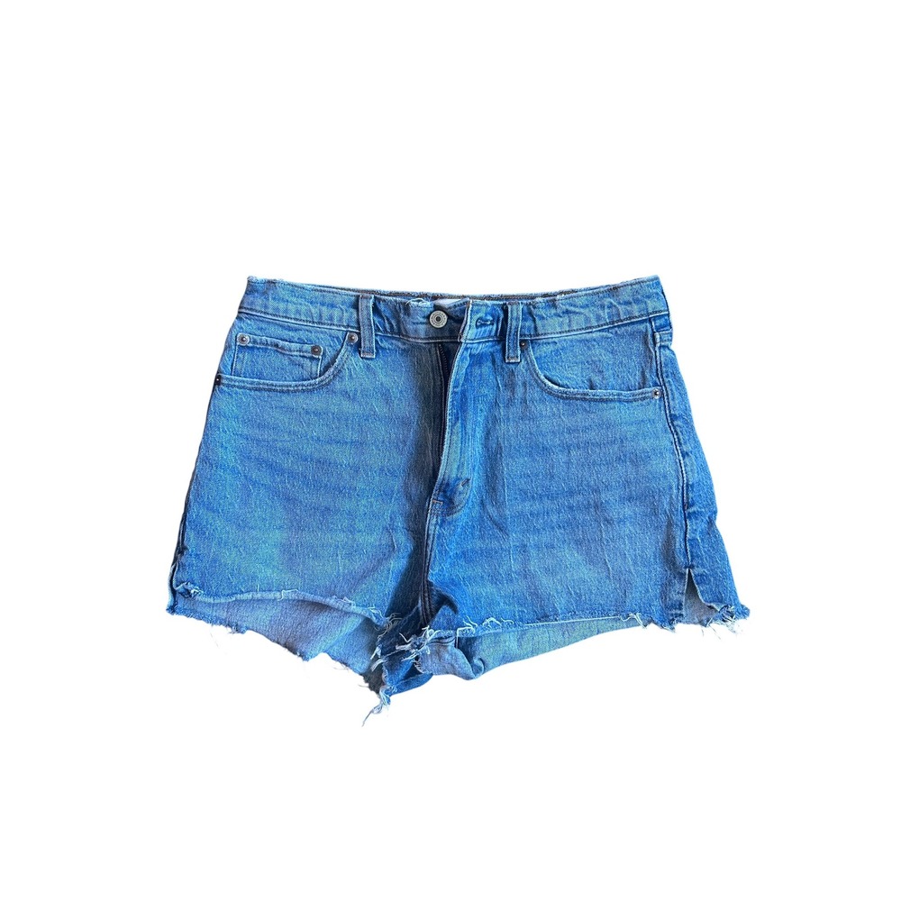 Abercrombie & Fitch Curve Love The Mom‎ Short High Rise Blue Denim 29/8 Raw Hem